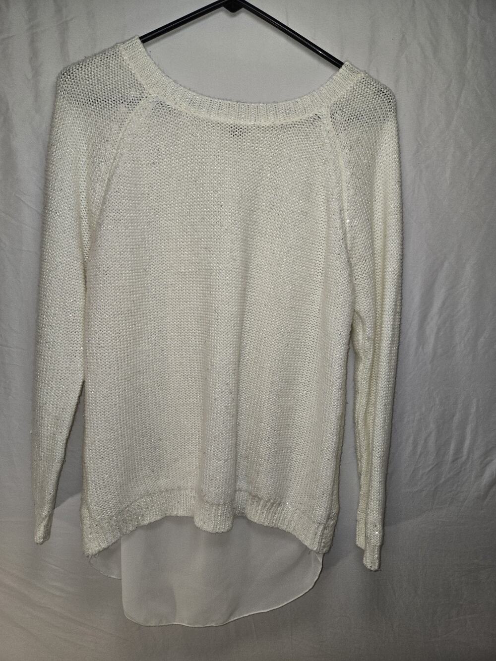 Windsor US Womens M Scattered Sequins White Sweater Open Back w Mock Undershirt